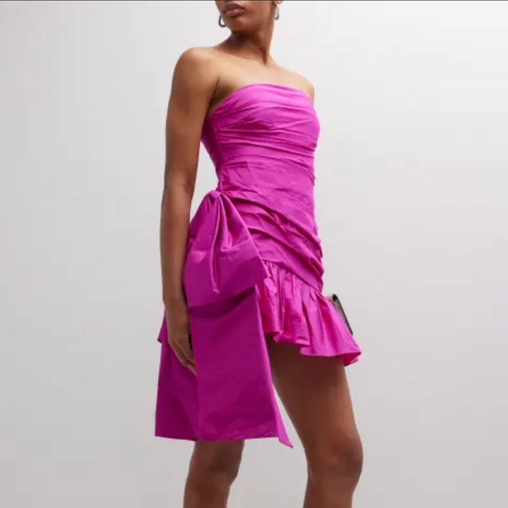 NWT LoveShackFancy Noble Strapless Bow Silk Mini Dress